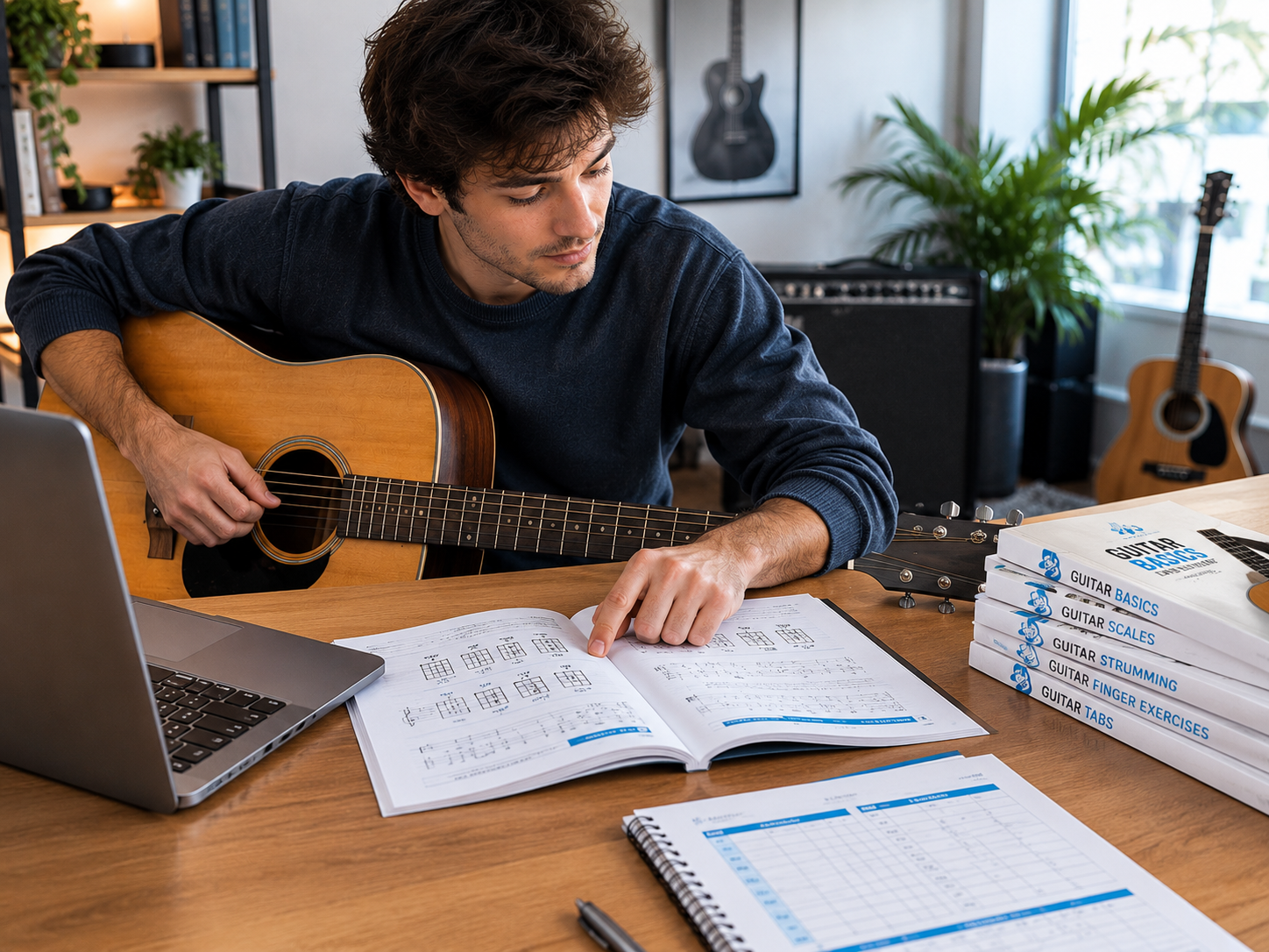 Guitarist practicing scales and finger exercises